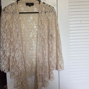 Cream lace sheer pull over with open front